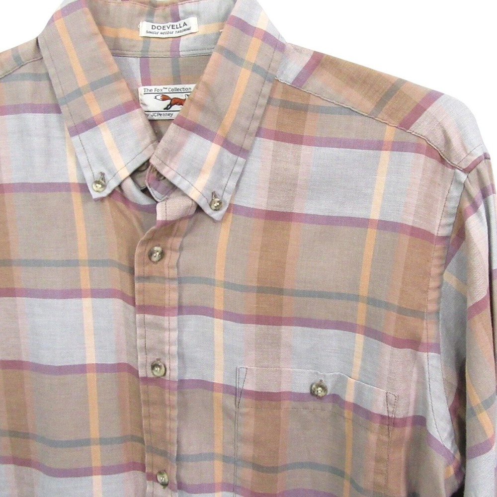 Vintage 90s JCPenney‎ Fox Collection Mens Button Down Shirt Large Tall Tan Plaid